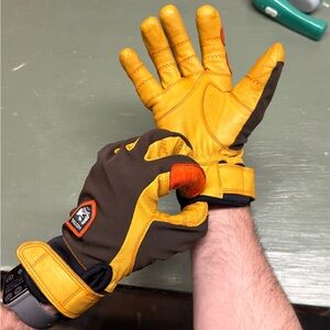 Hestra Men's Yellow and Brown Leather Winter Gloves